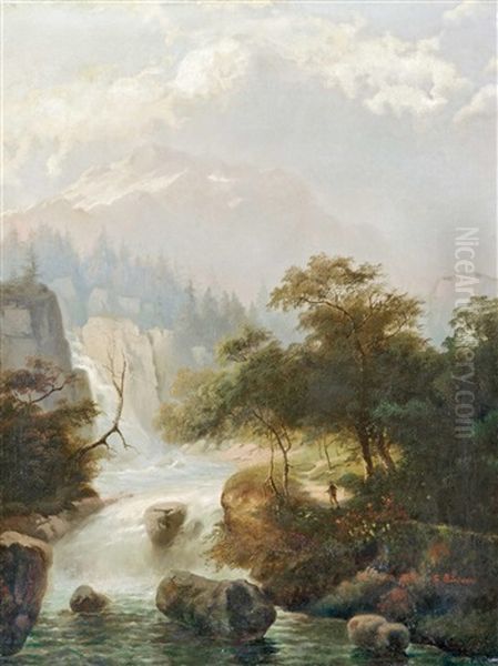 At The Waterfall Oil Painting by Franz Barbarini