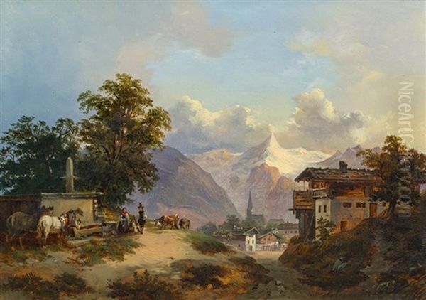 View Of Malvina In Tyrol Oil Painting by Franz Barbarini