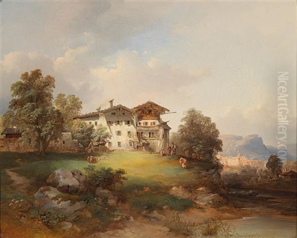 Bauerngehoft In Sudtirol Oil Painting by Franz Barbarini