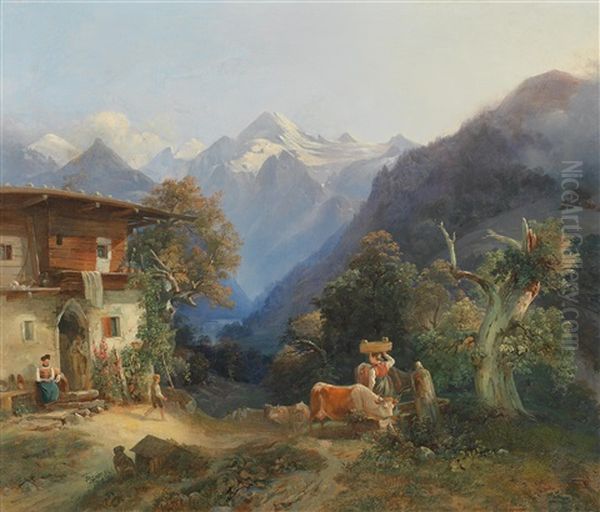 Tiroler Gebirgslandschaft Oil Painting by Franz Barbarini