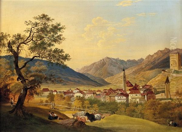 Blick Auf Meran Mit Dem Pulverturm Oil Painting by Franz Barbarini