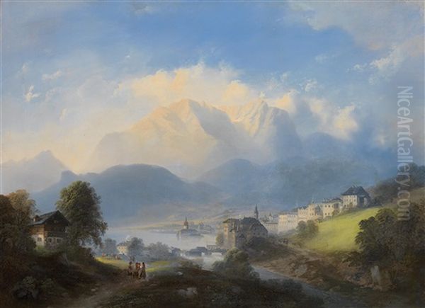 Blick Auf Gmunden Am Traunsee Oil Painting by Franz Barbarini