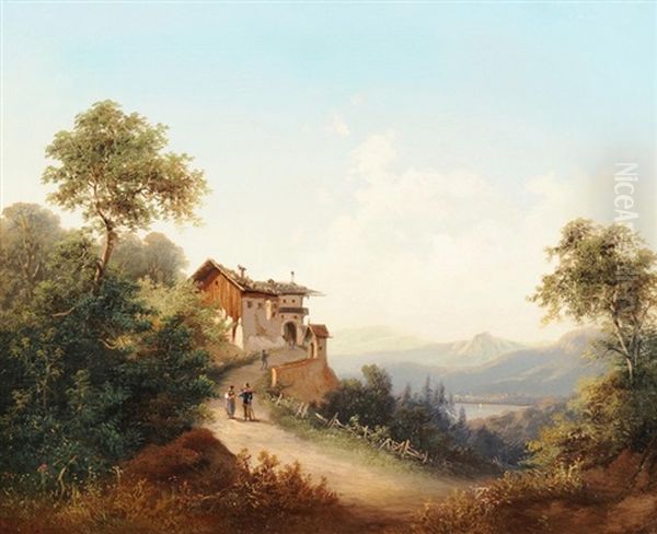 Wanderer Beim Kalterersee Oil Painting by Franz Barbarini