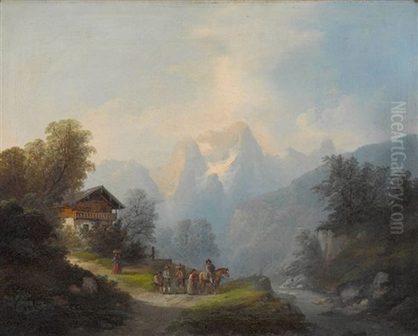 Blick Auf Das Breithorn Bei Lofer (+ Gebirgslandschaft Mit Burgl; Pairs) Oil Painting by Franz Barbarini