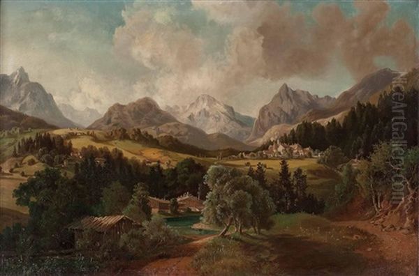 Dorf In Alpiner Landschaft Oil Painting by Franz Barbarini