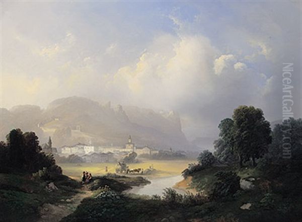 Blick Auf Hallein An Einem Prachtvollen Erntetag Im Sommer Oil Painting by Franz Barbarini