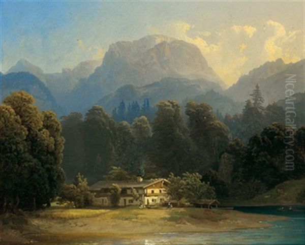 Blick Auf Den Traunstein (?) Oil Painting by Franz Barbarini