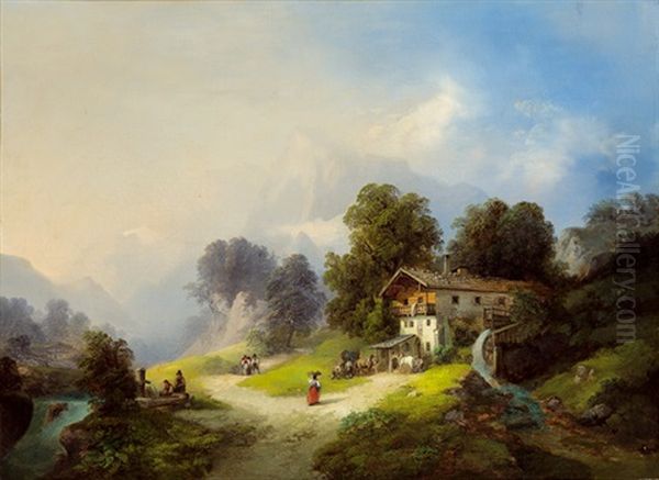 Schmiede In Der Ramsau Bei Berchtesgaden Oil Painting by Franz Barbarini