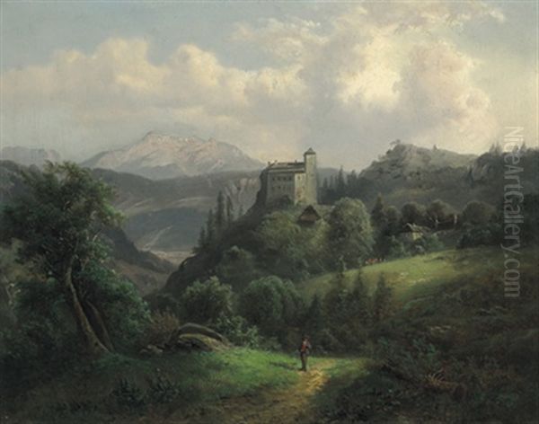 Blick Auf Taufers In Tirol Oil Painting by Franz Barbarini