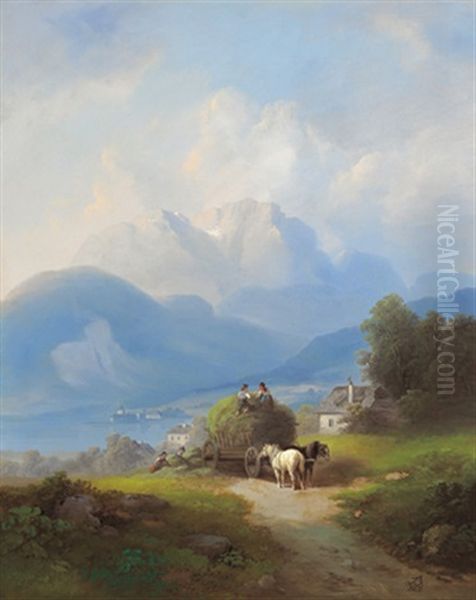 Blick Auf Schlos Orth Oil Painting by Franz Barbarini