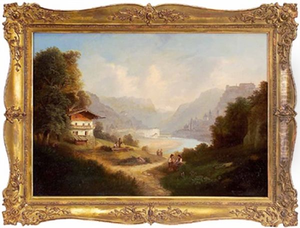 Blick Auf Salzburg Richtung Suden Oil Painting by Franz Barbarini