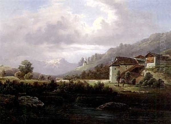 Landschaft Bei Meran Oil Painting by Franz Barbarini