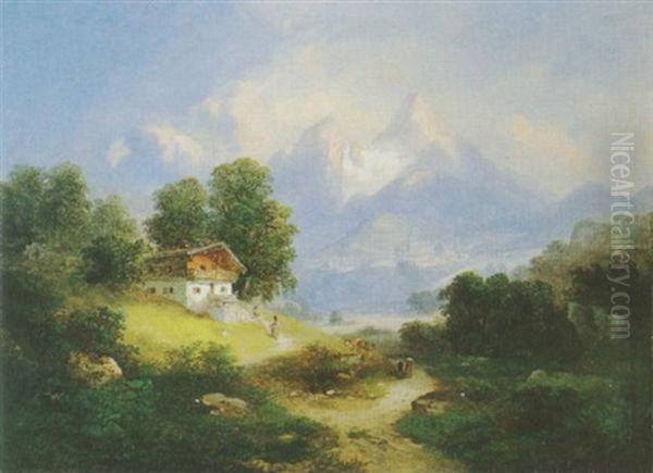 Alpenlandschaft Bei Berchtesgaden Oil Painting by Franz Barbarini