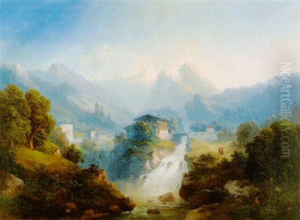 Der Wasserfall Von Bad Gastein Oil Painting by Franz Barbarini