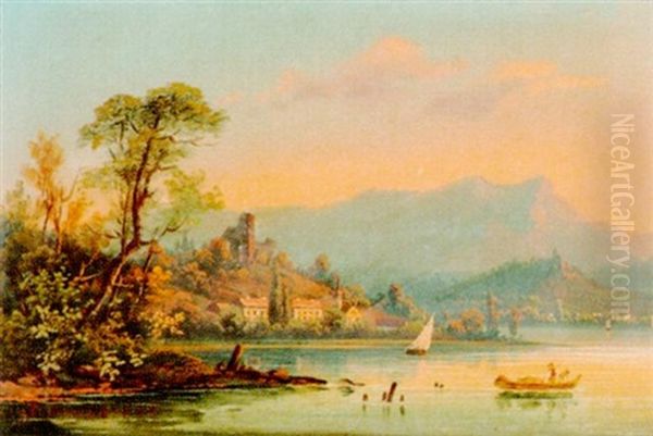 Abendliche Donaulandschaft Bei Durnstein In Der Wachau Oil Painting by Franz Barbarini