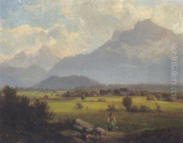 Blick Auf Den Untersberg Bei Salzburg Oil Painting by Franz Barbarini