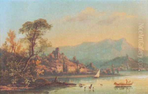 Abendliche Donaulandschaft Bei Durnstein In Der Wachau Oil Painting by Franz Barbarini