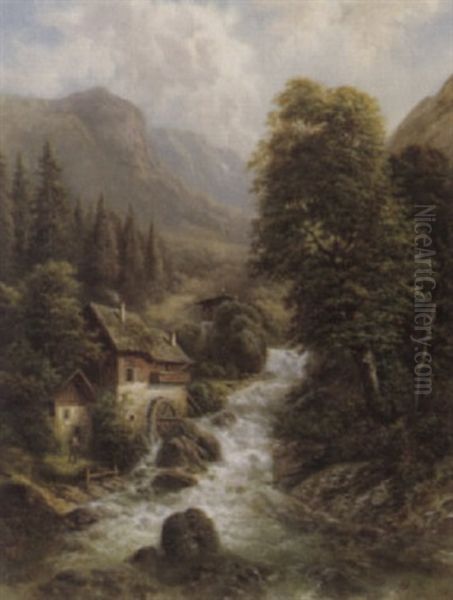 Berglandschaft Mit Bach Und Muhle Oil Painting by Franz Barbarini