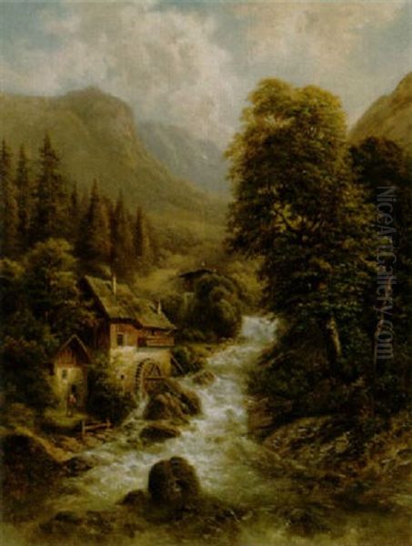 Berglandschaft Mit Bach Und Muhle Oil Painting by Franz Barbarini