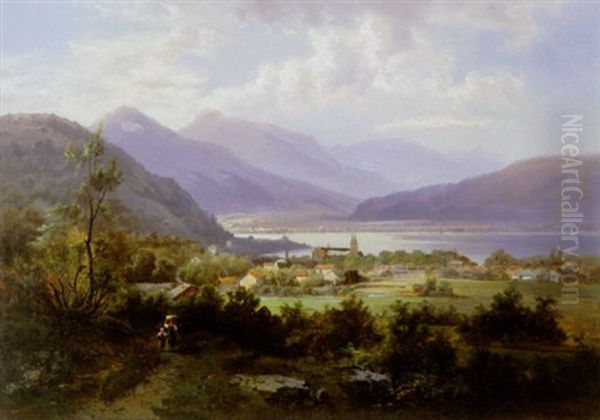 Bjerglandskab Fra Tegernsee (?) Oil Painting by Franz Barbarini