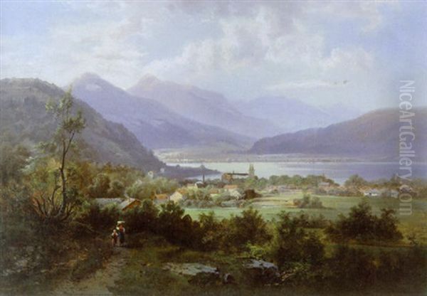 Bjerglandskab (tegernsee?) Oil Painting by Franz Barbarini