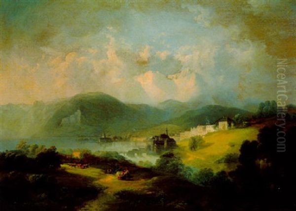 Blick Auf Gmunden Oil Painting by Franz Barbarini