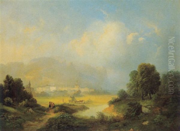 Stadt Am Flussufer Oil Painting by Franz Barbarini