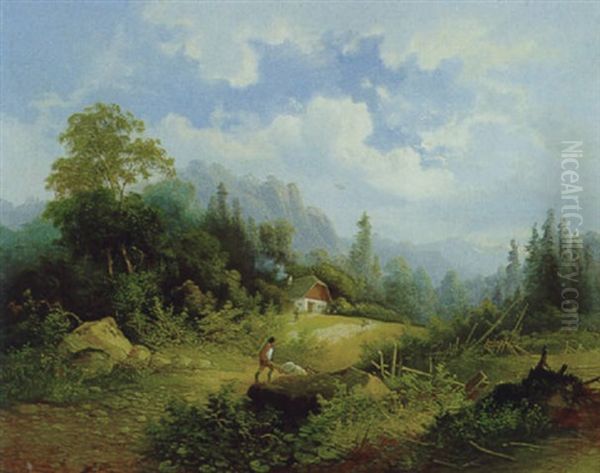 Gebirgslandschaft Oil Painting by Franz Barbarini