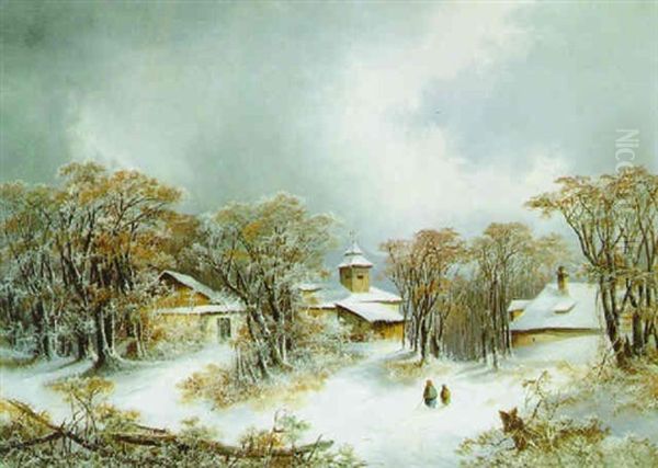 Winterlandschaft Oil Painting by Franz Barbarini