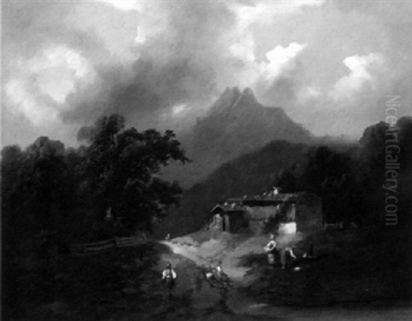 Vor Dem Bergbauernhaus Oil Painting by Franz Barbarini