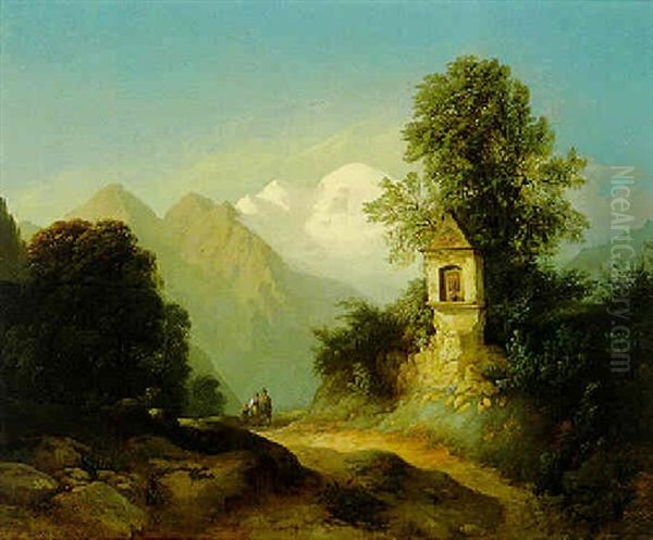 Gebirgsweg Mit Marterl Oil Painting by Franz Barbarini