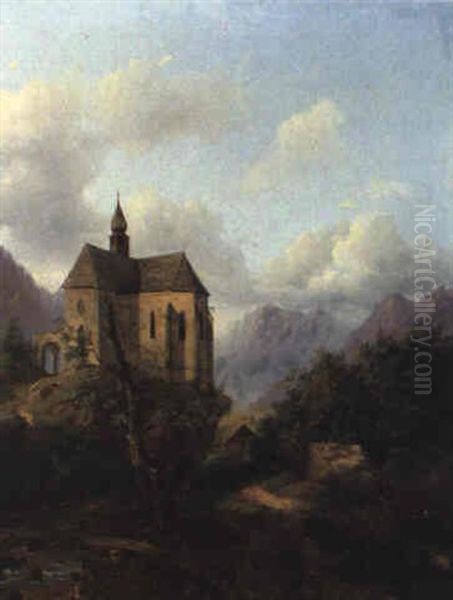 Kapelle Im Bergland Oil Painting by Franz Barbarini