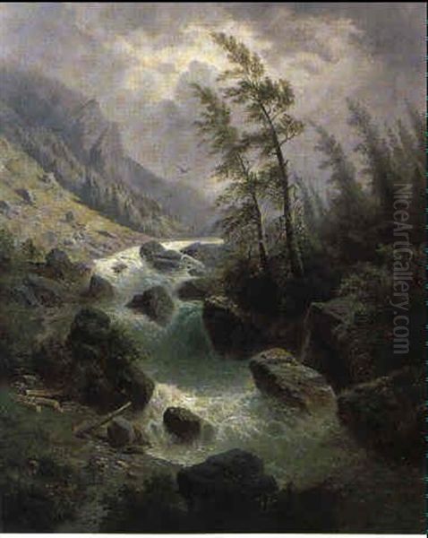 Alpenlandschaft Oil Painting by Franz Barbarini