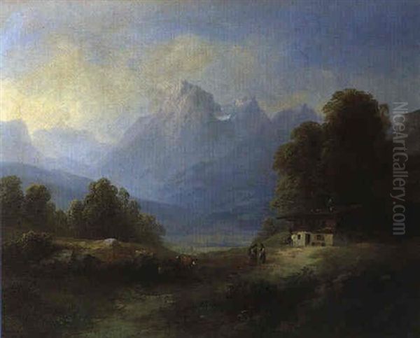 Bergbauernhof In Den Alpen Oil Painting by Franz Barbarini