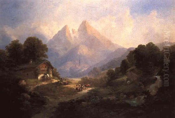 Blick Auf Berchtesgaden Mit Dem Watzmann Oil Painting by Franz Barbarini