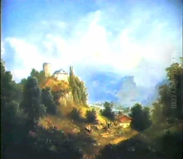 Landschaft Bei Salzburg Mit Blick Auf Die Feste             Hohensalzburg Oil Painting by Franz Barbarini