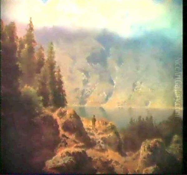 Morgenstimmung Am Gebirgssee Oil Painting by Franz Barbarini