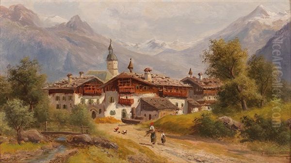 Village In Pinzgau, Salzburg Oil Painting by Gustav Barbarini