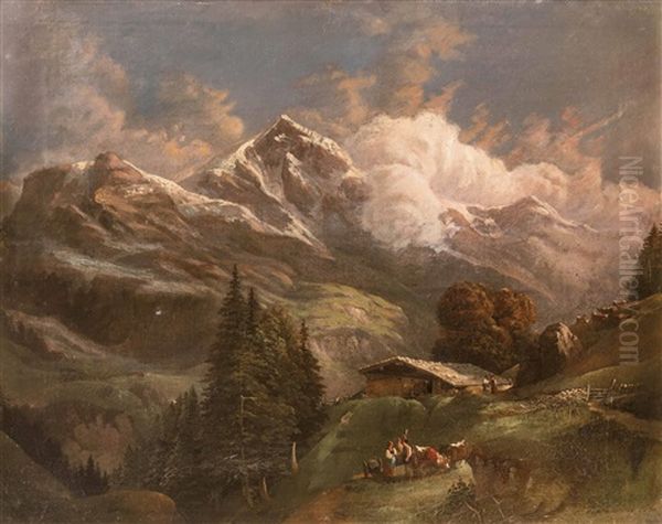 Belebte Hochalm Mit Blick Auf Alpengipfel - Grosglockner Oil Painting by Gustav Barbarini