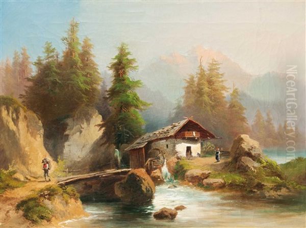 Alpine Landscape Oil Painting by Gustav Barbarini