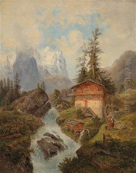 Das Wetterhorn In Der Schweiz Oil Painting by Gustav Barbarini