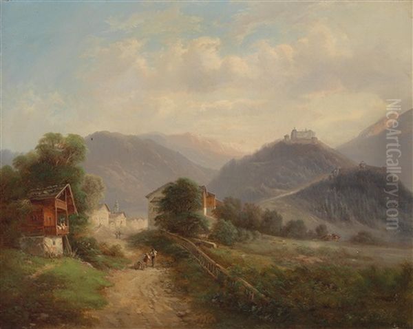 Blick Auf Die Festung Hohenwerfen Im Pongau Oil Painting by Gustav Barbarini