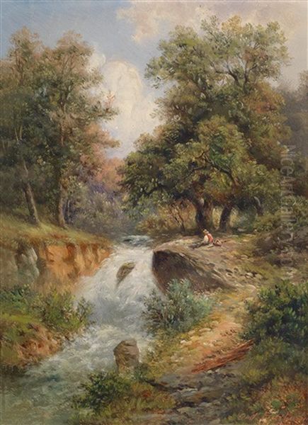 Waterfall In Tyrol In Windisch-matrei Oil Painting by Gustav Barbarini