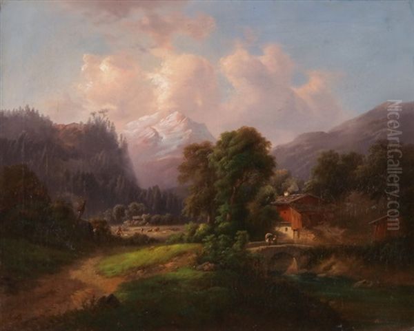 Landliche Szene Mit Bach Oil Painting by Gustav Barbarini