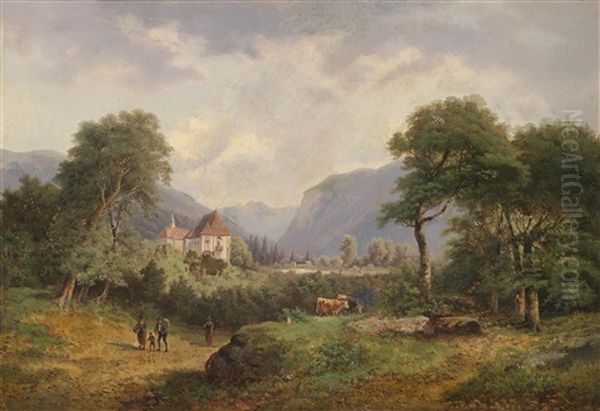 Partie Beim Schloss Oil Painting by Gustav Barbarini