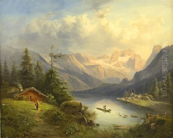 Gosausee Mit Dachstein Oil Painting by Gustav Barbarini