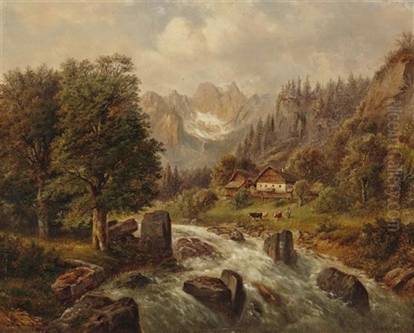 Gebirgsbach Oil Painting by Gustav Barbarini