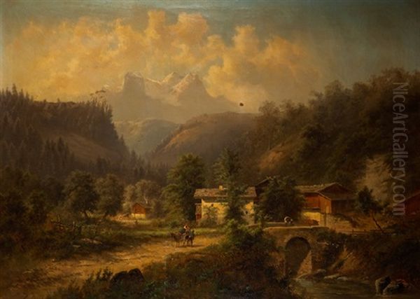 Sur La Route D'un Village De Montagne Oil Painting by Gustav Barbarini