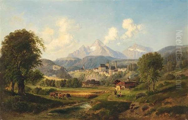 Blick Auf Berchtesgaden Oil Painting by Gustav Barbarini