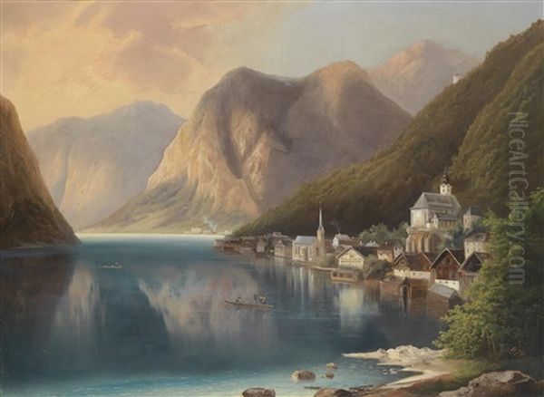 Blick Auf Hallstadt Oil Painting by Gustav Barbarini